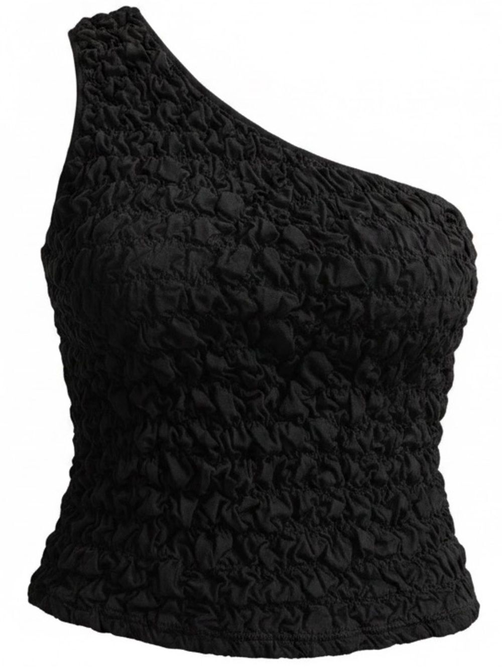 COS Smocked One-Shoulder Tank Top Black Organic Cotton